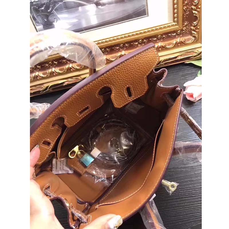 Hermes Birkin 25 Bag in Togo Leather with Gold Hardware-Brown - image 4