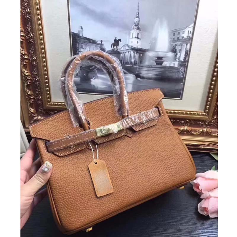 Hermes Birkin 25 Bag in Togo Leather with Gold Hardware-Brown - image 8