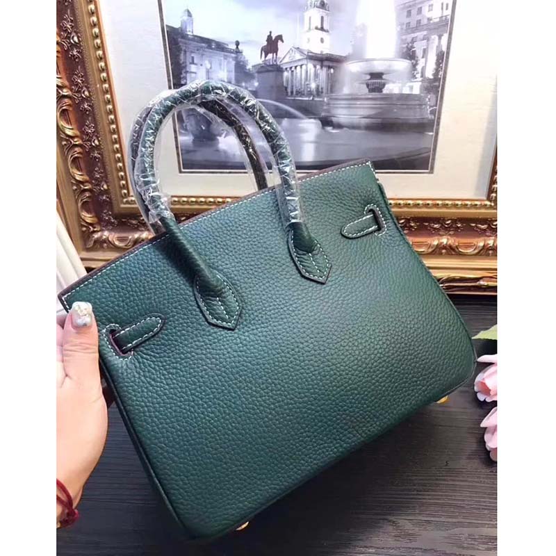 Hermes Birkin 25 Bag in Togo Leather with Silver Hardware-Green - image 4