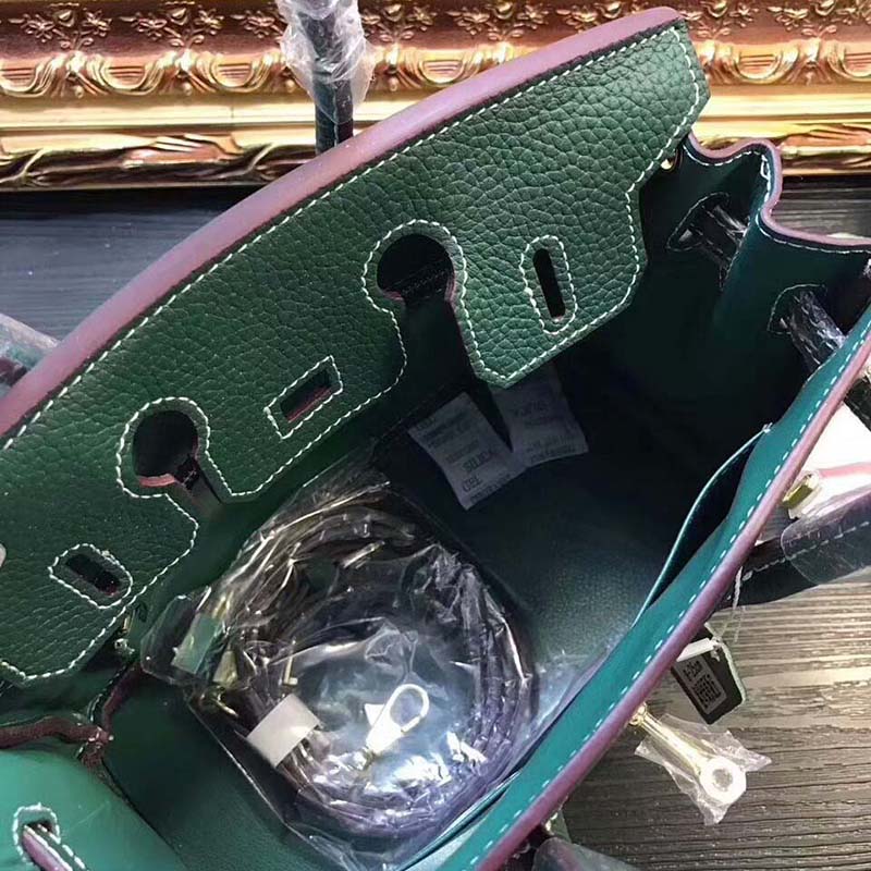 Hermes Birkin 25 Bag in Togo Leather with Silver Hardware-Green - image 8