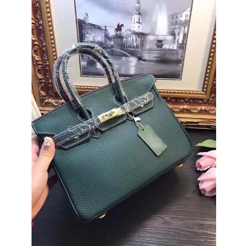 Hermes Birkin 25 Bag in Togo Leather with Silver Hardware-Green - image 5