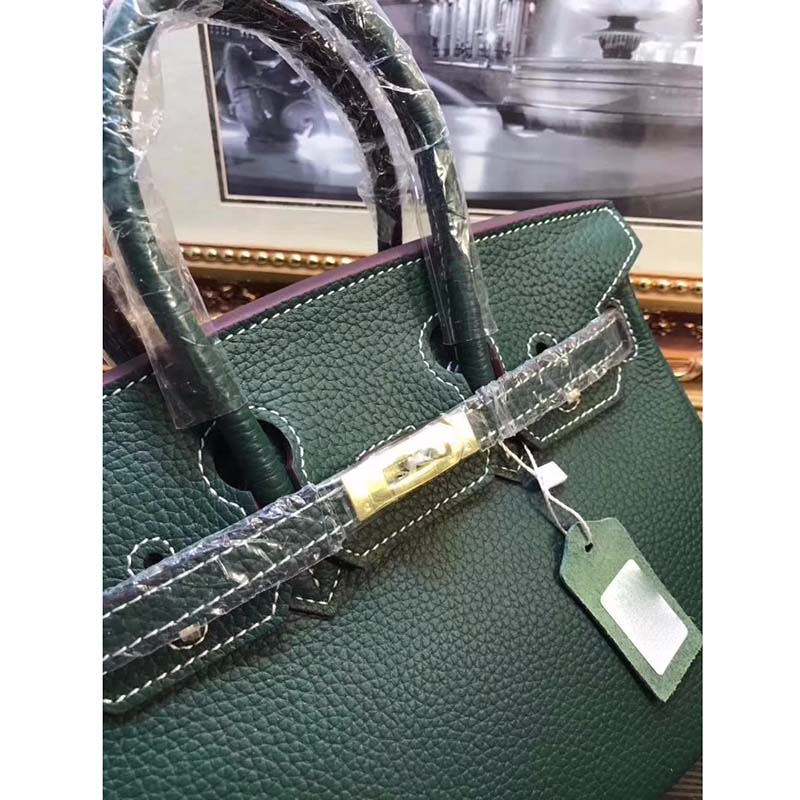 Hermes Birkin 25 Bag in Togo Leather with Silver Hardware-Green - image 7