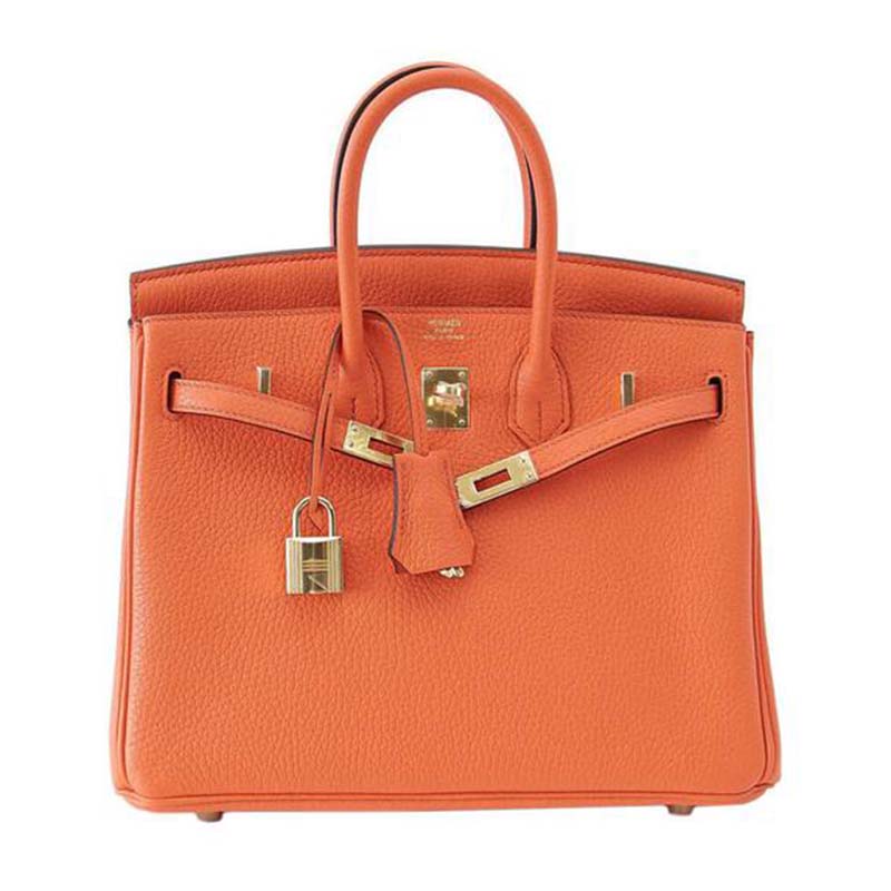 Side profile showing structured silhouette of Hermes Birkin 25 Bag orange