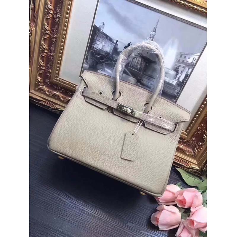 Hermes Birkin 25 Bag in Togo Leather with Gold Hardware-Grey - image 4