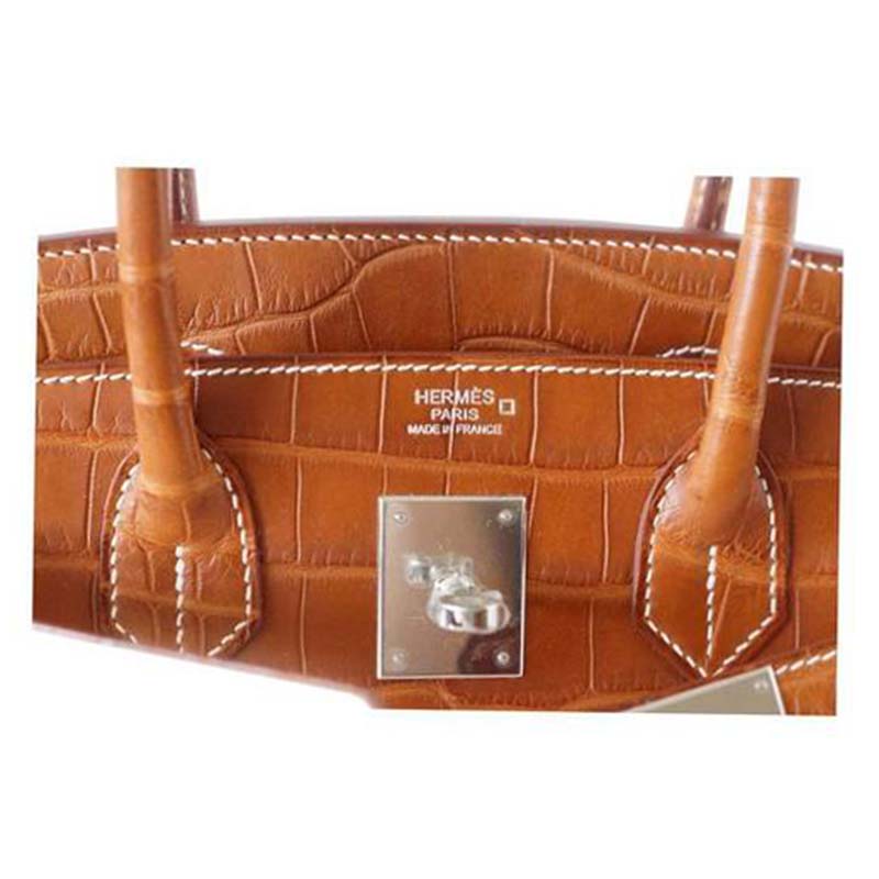 Hermes Birkin 30 Bag in Alligator Leather with Gold Hardware-Brown - image 5