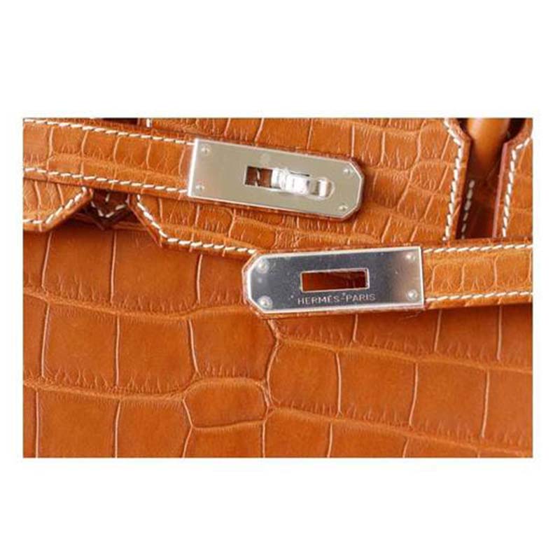 Hermes Birkin 30 Bag in Alligator Leather with Gold Hardware-Brown - image 4