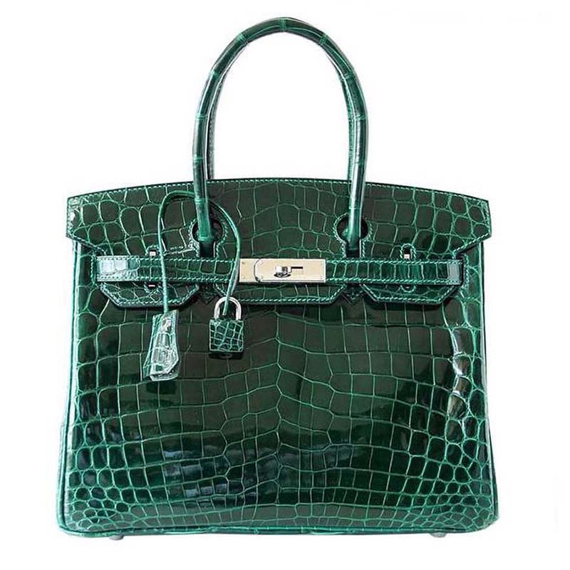 Hermes Birkin 30 Bag in Alligator Leather with Silver Hardware-Green
