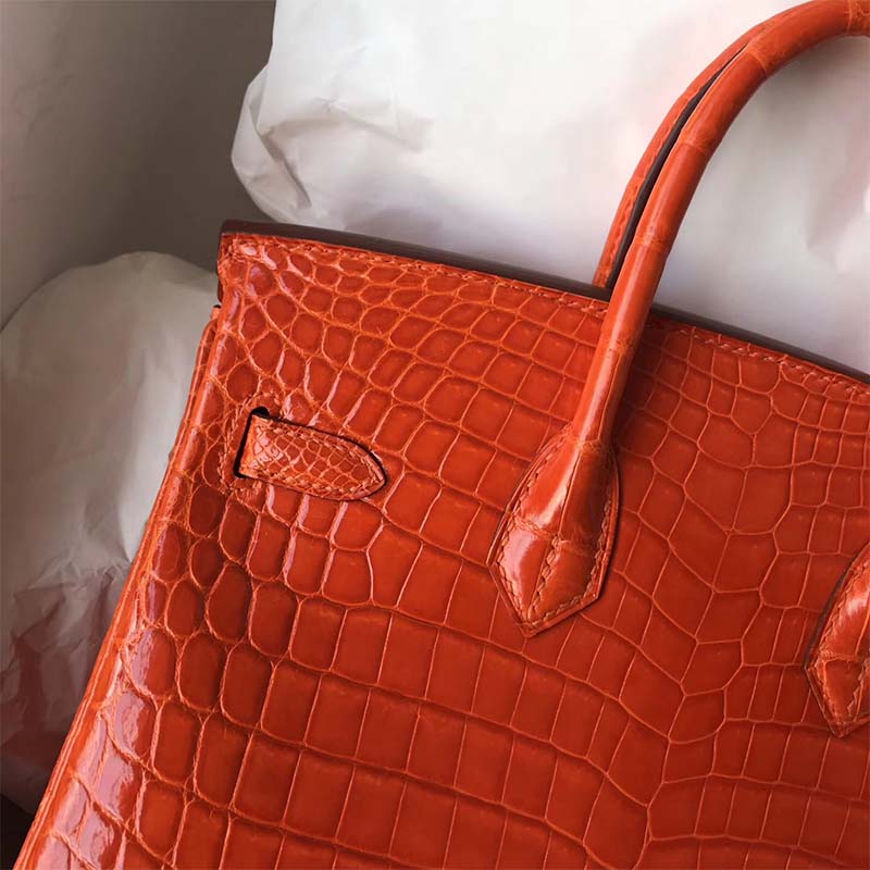Hermes Birkin 30 Bag in Alligator Leather with Gold Hardware-Orange - image 5