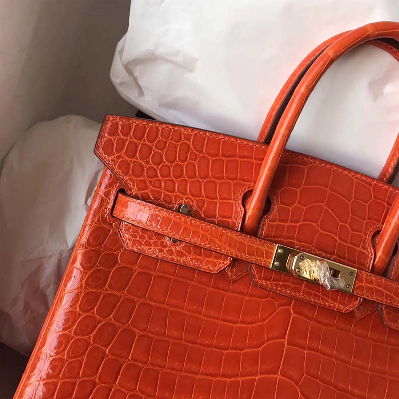 Hermes Birkin 30 Bag in Alligator Leather with Gold Hardware-Orange - image 4