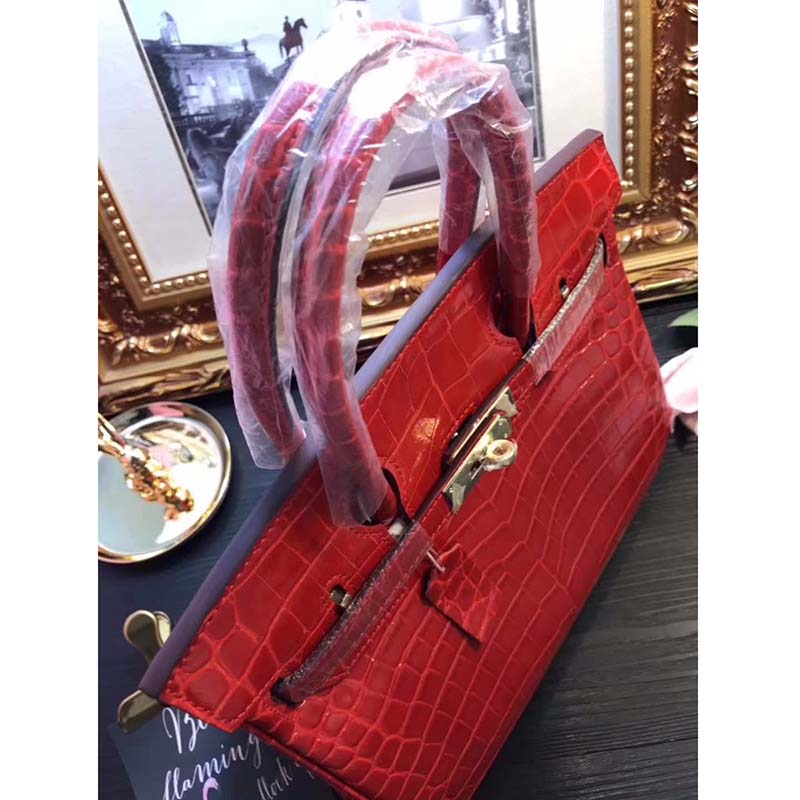 Hermes Birkin 30 Bag in Alligator Leather with Gold Hardware-Red - image 4