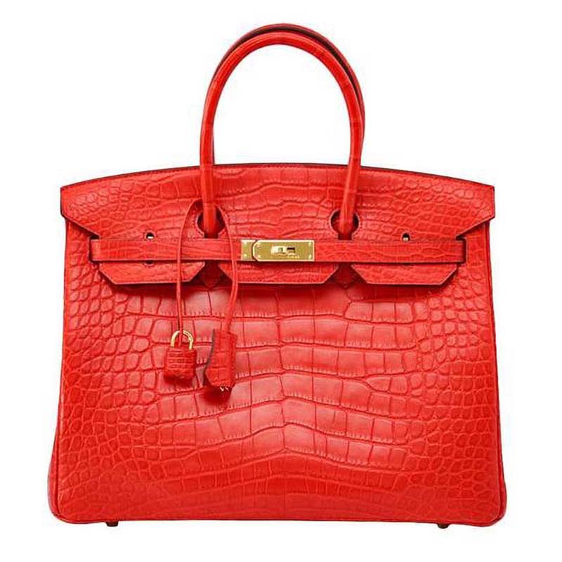 Front view of Hermes Birkin 30 Bag in Alligator Leather with Gold Hardware-Red