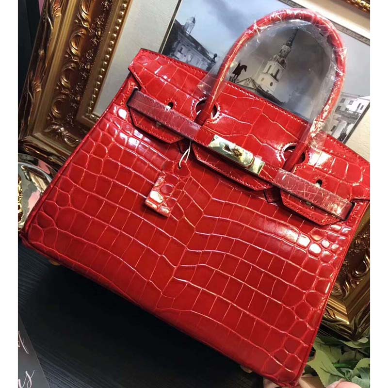 Hermes Birkin 30 Bag in Alligator Leather with Gold Hardware-Red - image 7