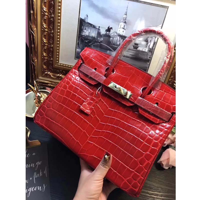 Hermes Birkin 30 Bag in Alligator Leather with Gold Hardware-Red - image 6