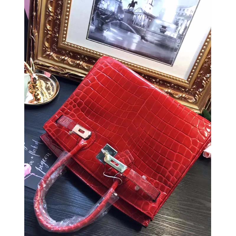 Hermes Birkin 30 Bag in Alligator Leather with Gold Hardware-Red - image 5