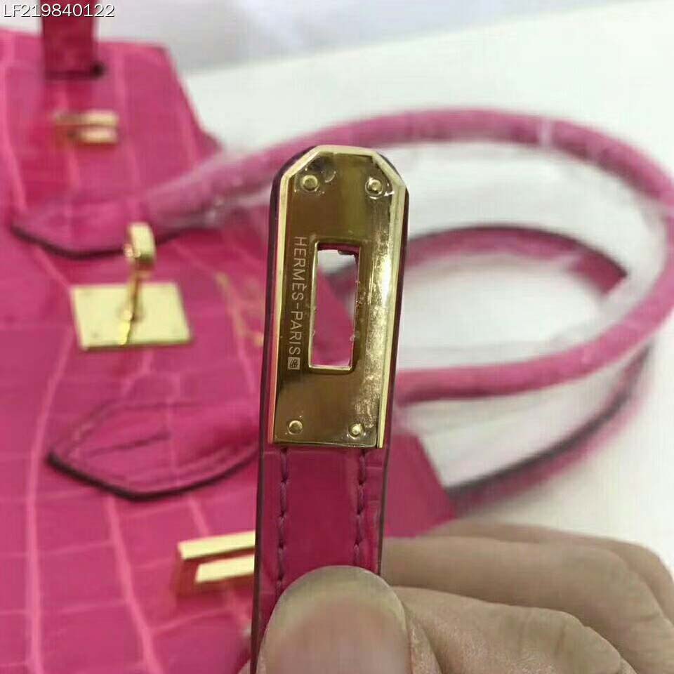 Hermes Birkin 30 Bag in Alligator Leather with Gold Hardware-Pink - image 9