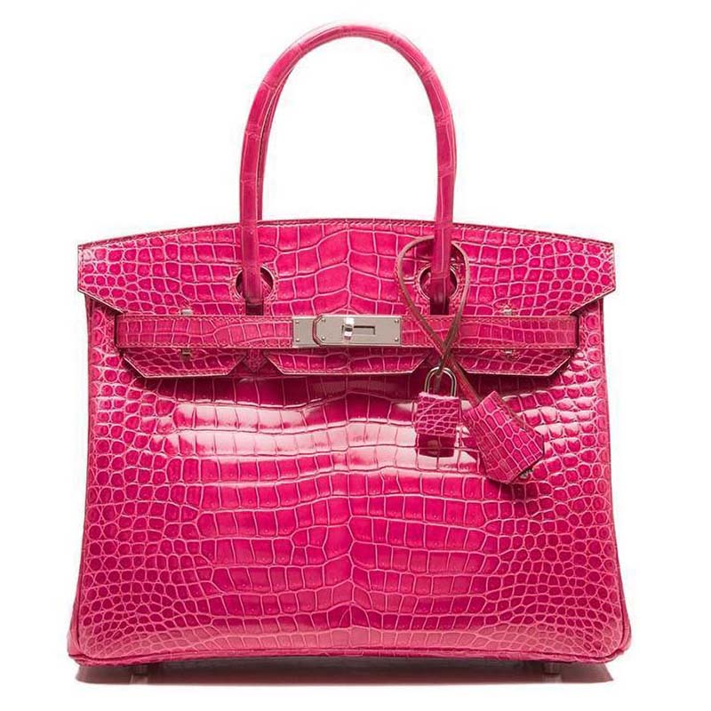 Front view of Hermes Birkin 30 Bag in pink alligator leather
