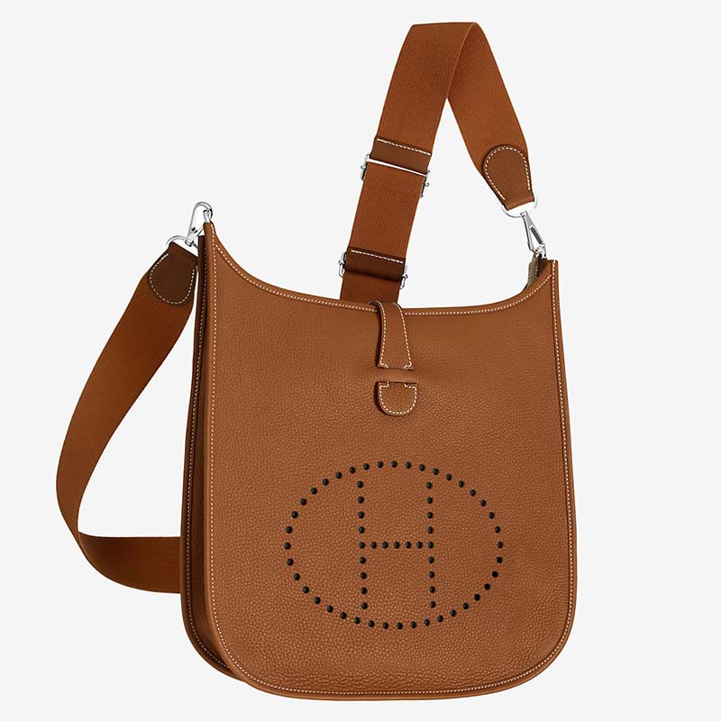 Front view of Hermes Evelyne III 33 Large Model Bag in brown calfskin