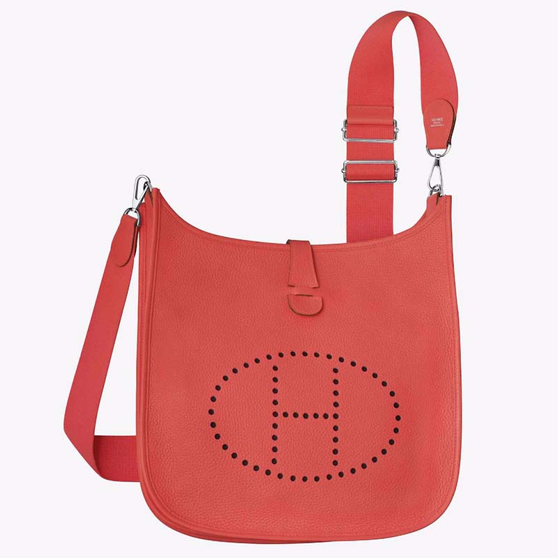 Front view of Hermes Evelyne III 33 Large Model Bag in Calfskin-Red