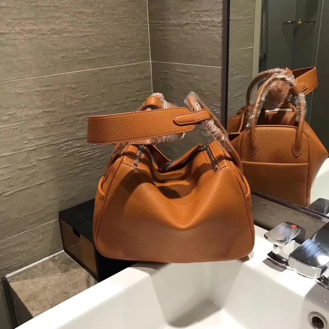Hermes Lindy 30 Top Flap Leather Bag with Strap-Brown - image 6