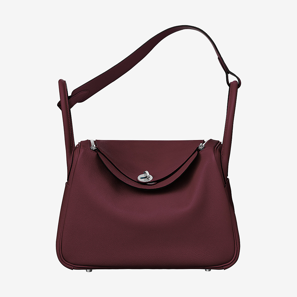 Front view of Hermes Lindy 30 Top Flap Leather Bag with Strap-Purple