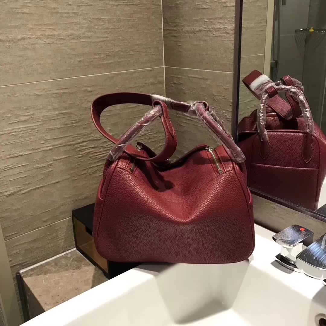 Hermes Lindy 30 Top Flap Leather Bag with Strap-Purple - image 4