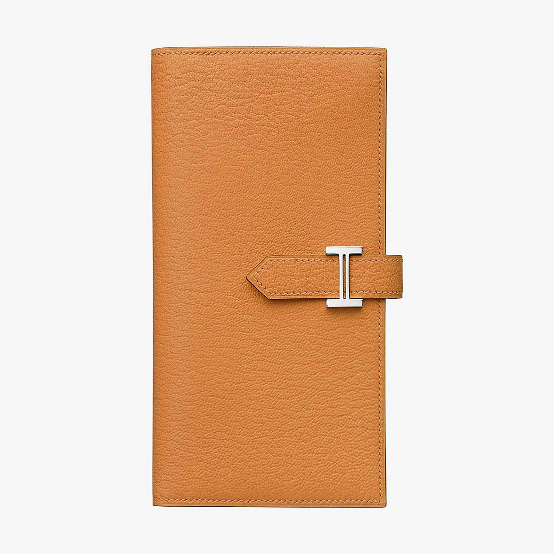 Front view of Hermes Medium Bearn Wallet in Epsom Calfskin Leather-Orange