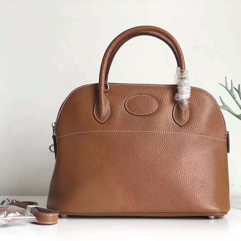Close-up on polished palladium hardware of Hermes Women Bolide 31 bag
