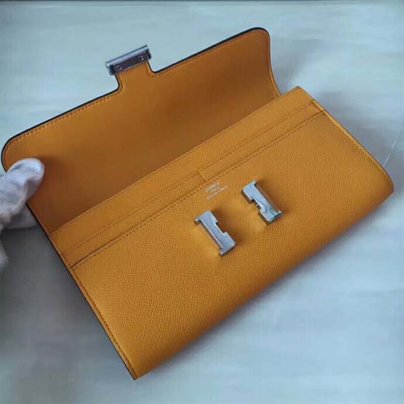 Hermes Women Constance Long Wallet in Calfskin Leather-Orange - image 4