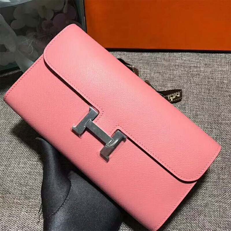 Inside layout of Hermes Women Constance Long Wallet showing card slots and compartments