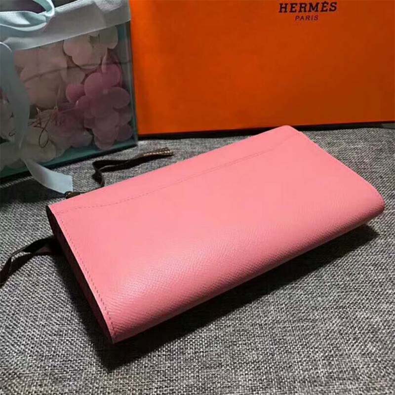Hermes Women Constance Long Wallet in Calfskin Leather-Pink - image 5