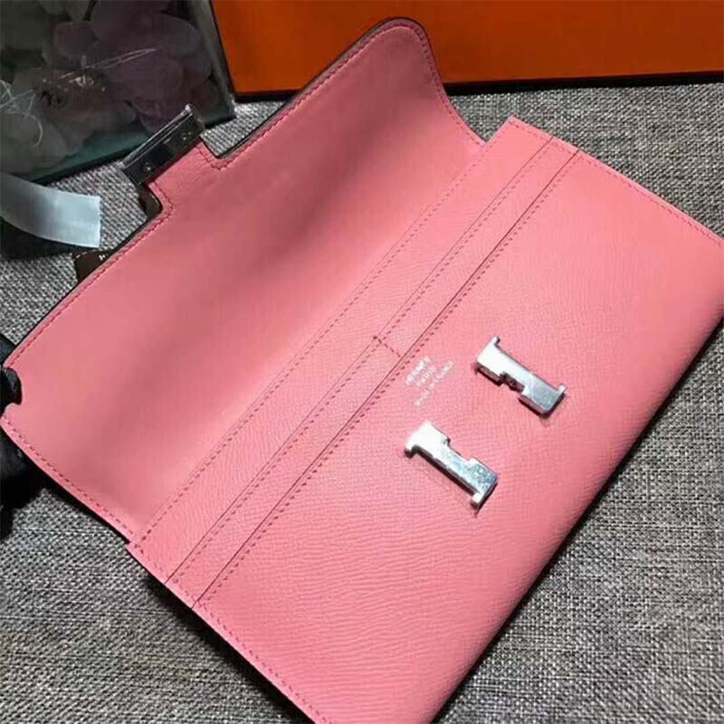 Hermes Women Constance Long Wallet in Calfskin Leather-Pink - image 6
