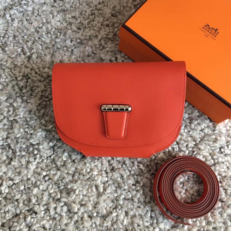 Close-up of silver hardware on Hermes Women Convoyeur Mini Bag