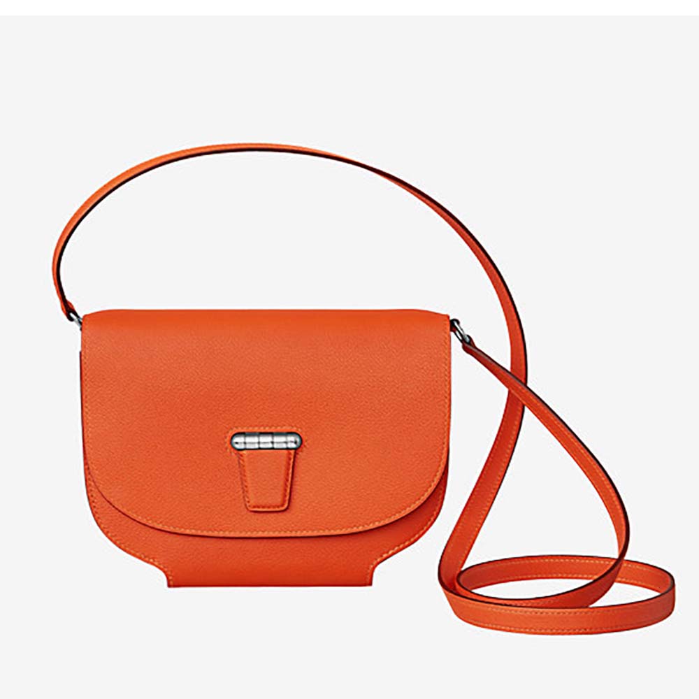 Front view of Hermes Women Convoyeur Mini Bag in Calfskin-Orange