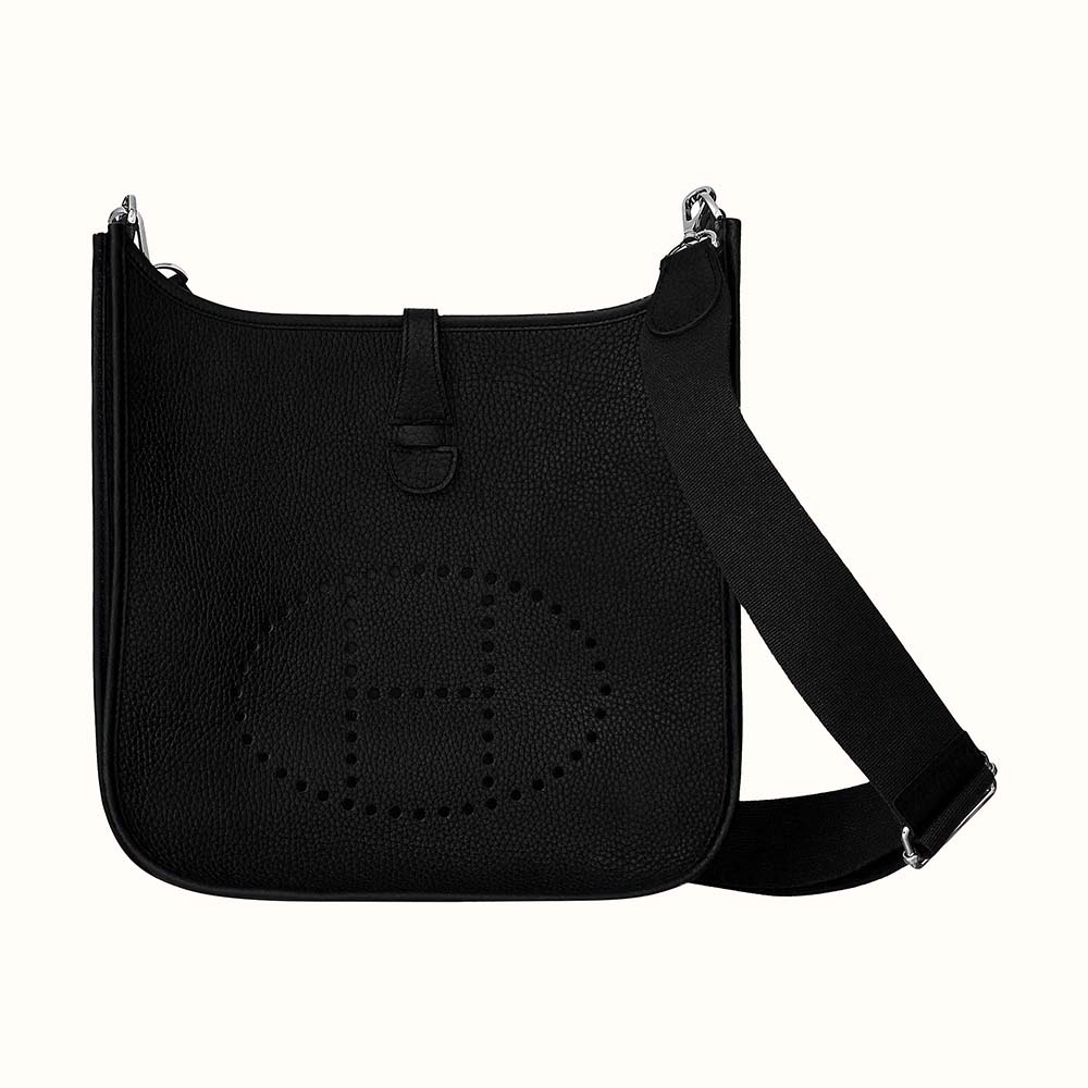 Front view of Hermes Women Evelyne III 29 Bag-Black with shoulder strap