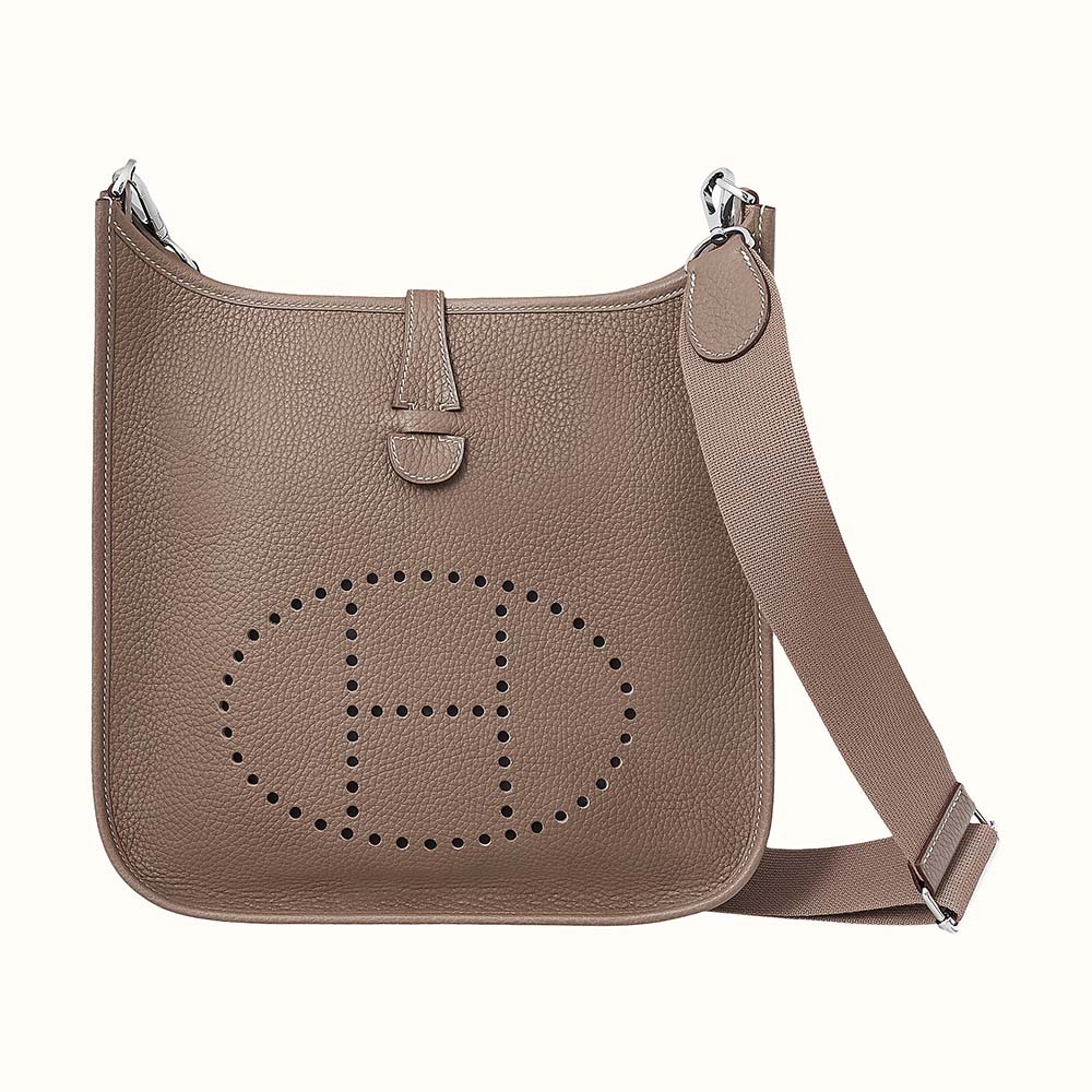 Front view of Hermes Women Evelyne III 29 Bag-Brown showing perforated H logo