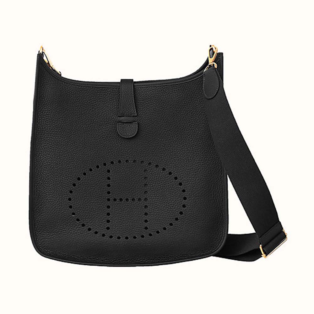 Front view of Hermes Women Evelyne III 33 Bag-Black showing signature perforated H