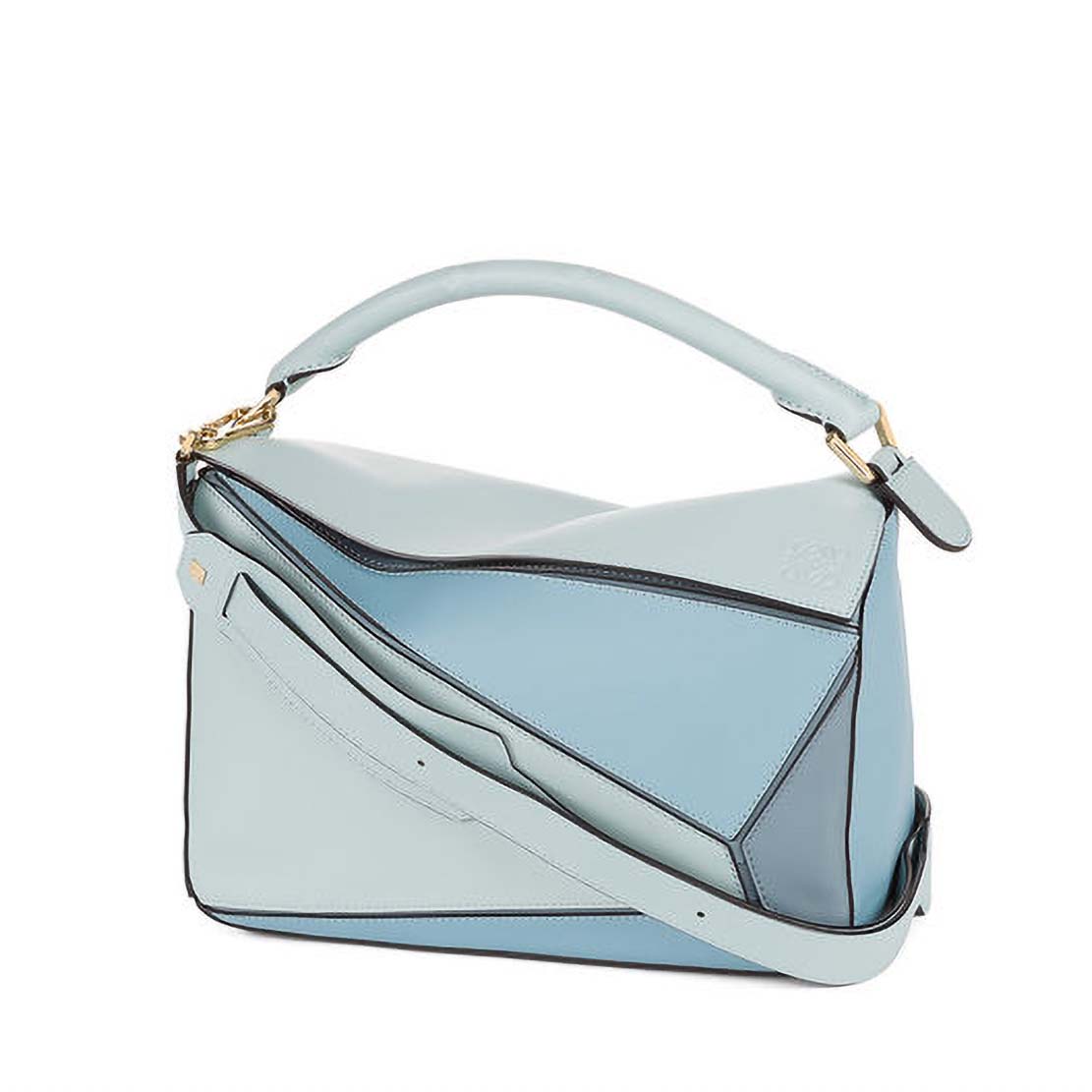Front view of Loewe Puzzle Multi-color Bag with Strap Handle in Calfskin-Blue