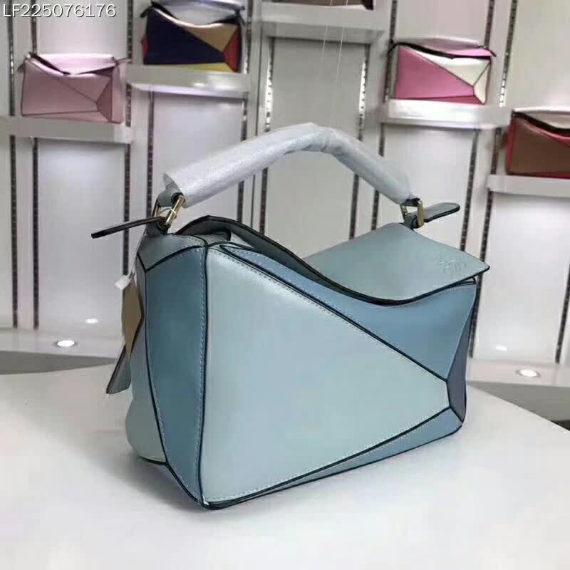 Close-up of geometric stitch detail on Loewe Puzzle Multi-color Bag