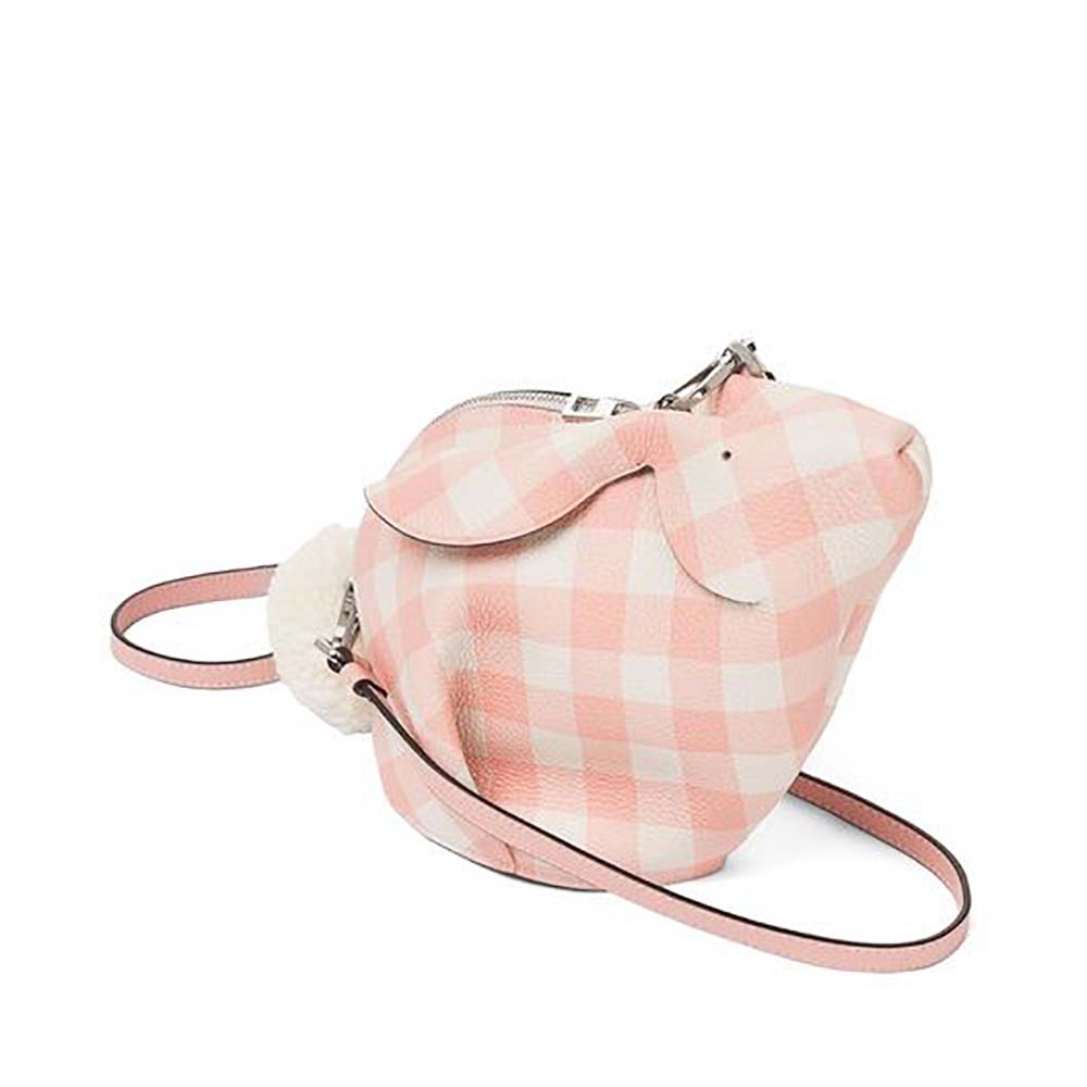 Front view of Loewe Women Bunny Gingham Mini Bag Salmon in calfskin