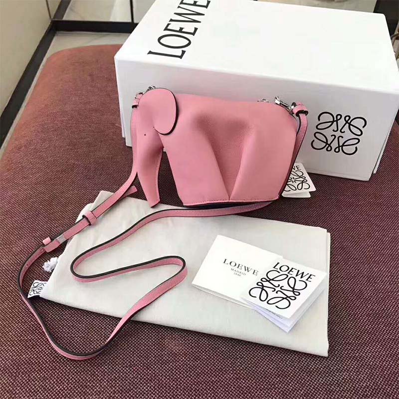Close-up detail of embossed logo on Loewe Women Elephant Mini Bag