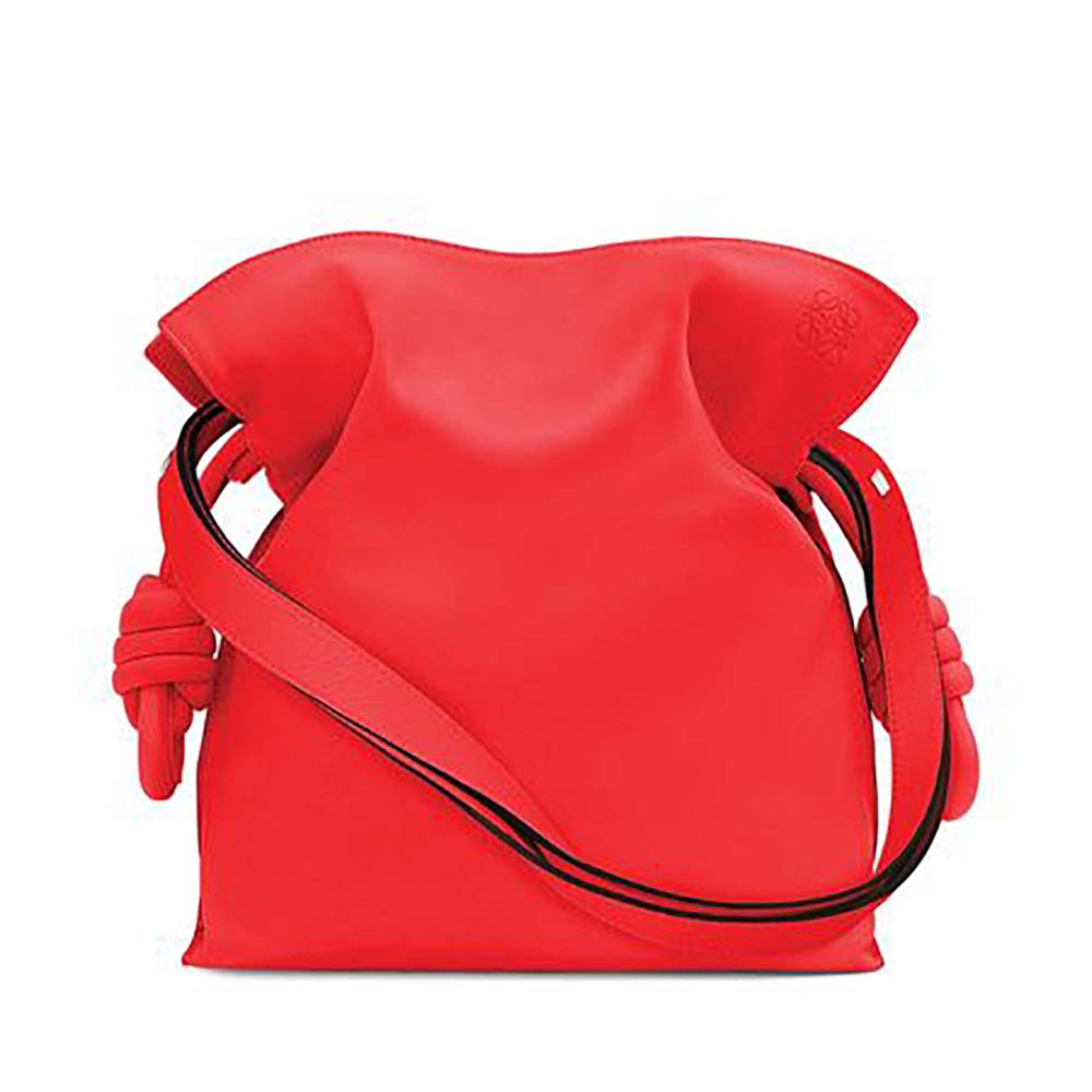 Front view of Loewe Women Flamenco Knot Bag Primary Red in Calfskin