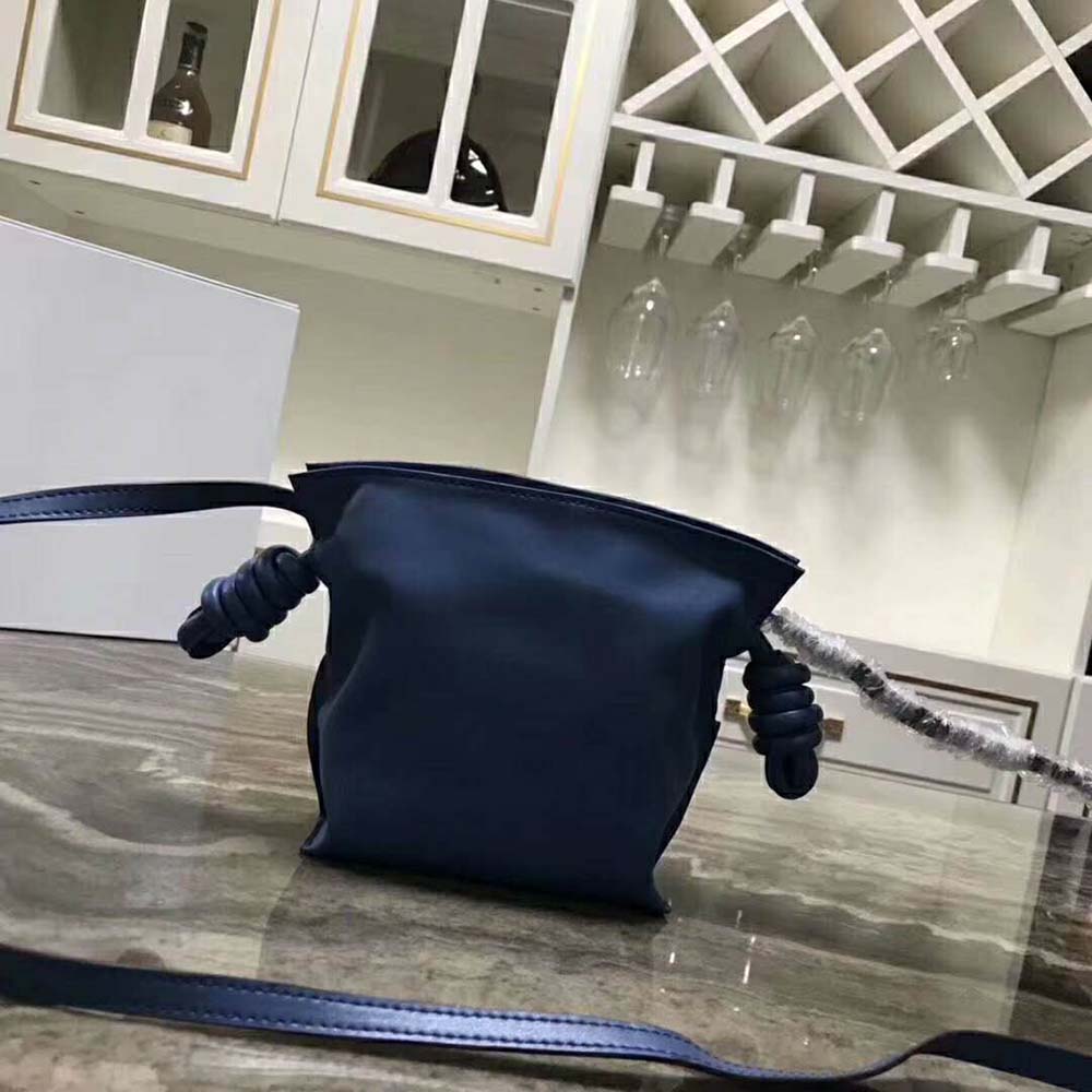 Close-up of knotted leather detail on Loewe Women Flamenco Knot Mini Bag Navy