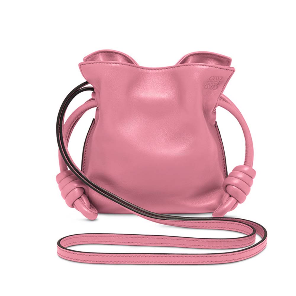 Front view of Loewe Women Flamenco Knot Mini Bag in Pink leather