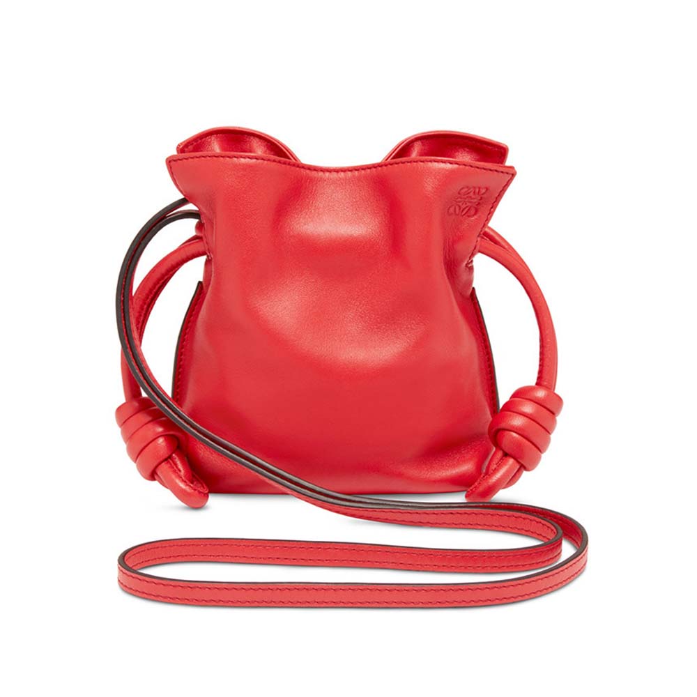 Front view of Loewe Women Flamenco Knot Mini Bag in Nappa Leather-Red