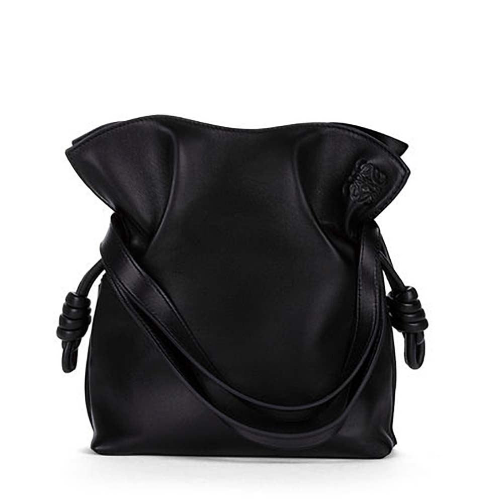 Front view of Loewe Women Flamenco Knot Small Bag Black in Nappa Leather