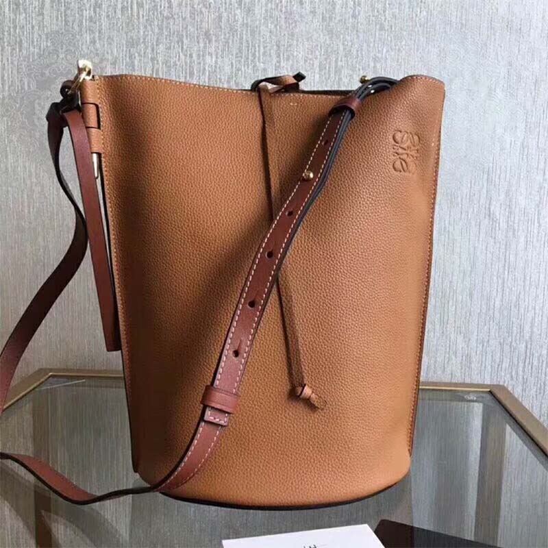 Close-up detail of silver-tone Gate clasp on Loewe Women Gate Bucket Bag