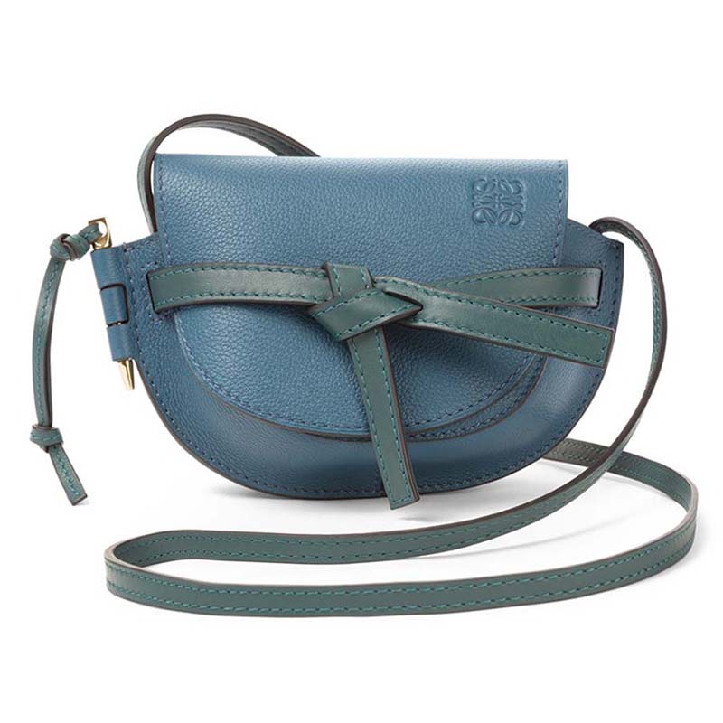 Front view of Loewe Women Gate Mini Bag Petroleum Soft Grained Calf-Blue