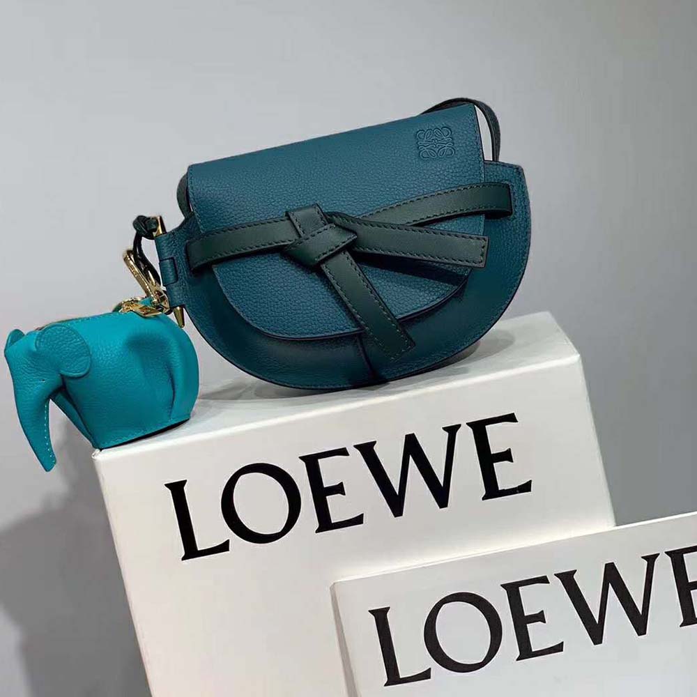Side angle showing shoulder strap on Loewe Women Gate Mini Bag Blue
