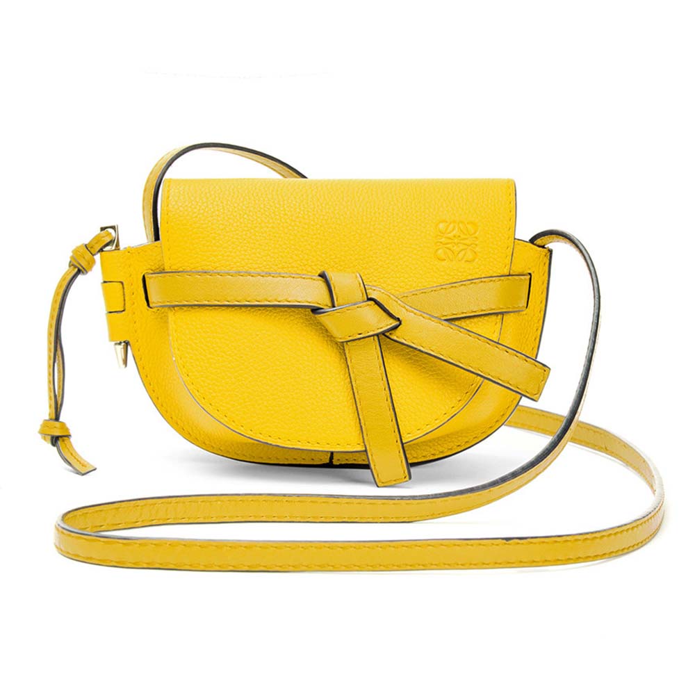 Front view of Loewe Women Gate Mini Bag Yellow Soft Grained Calf Leather