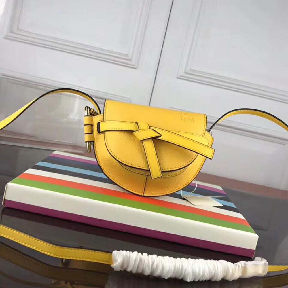 Side angle showing soft grained texture of Loewe Women Gate Mini Bag